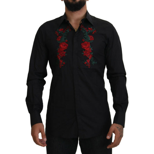 Dolce & Gabbana Elegant Floral Embroidered Cotton Shirt black-floral-embroidery-men-long-sleeves-gold-shirt IMG_6987-scaled-515663cd-466.jpg
