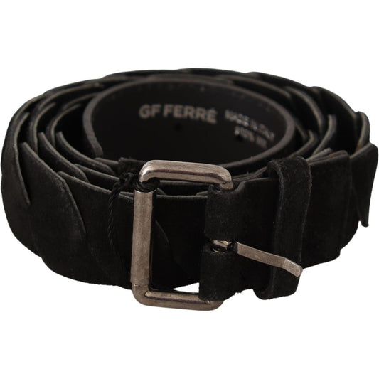 GF Ferre Elegant Black Waist Belt with Metal Buckle MAN BELTS black-wx-silver-tone-buckle-waist-belt