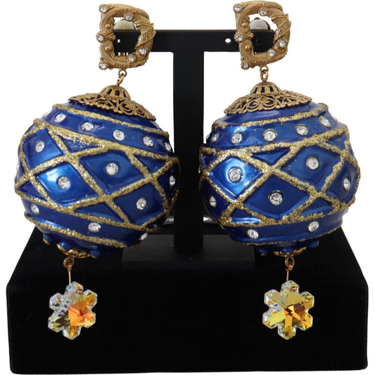 Dolce & Gabbana | Gold Brass Blue Dangle Ball Crystal Clip On Earrings - McRichard Designer Brands