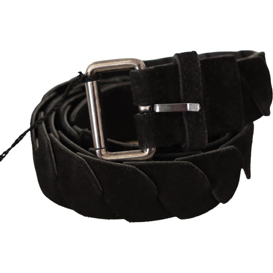 GF Ferre Elegant Black Waist Belt with Metal Buckle MAN BELTS black-wx-silver-tone-buckle-waist-belt