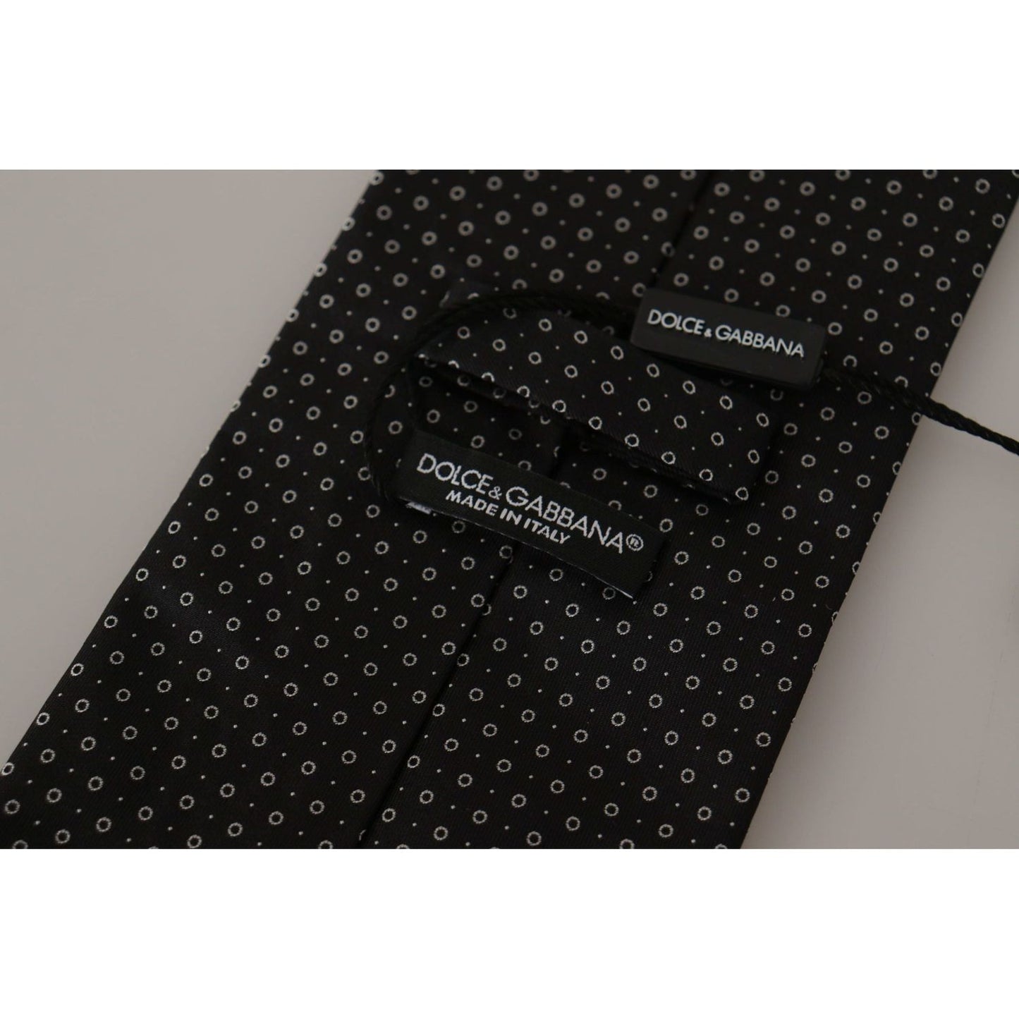 Dolce & Gabbana Elegant Black White Polka Dot Silk Tie white-black-polka-dots-necktie-accessory-100-silk-tie