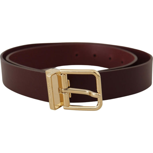 Dolce & Gabbana Elegant Maroon Leather Belt with Gold Buckle maroon-vitello-leather-gold-metal-buckle-belt