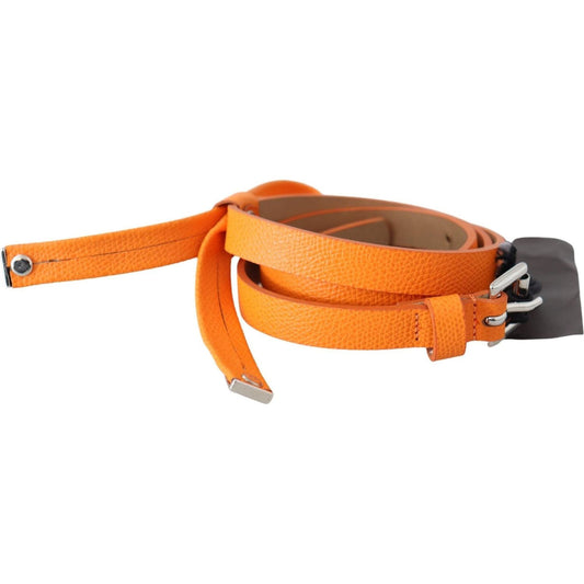 Scervino Street Elegant Leather Double Buckle Belt Belt orange-tangerine-leather-slim-silver-metal-buckle-belt