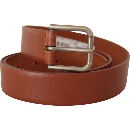 Dolce & Gabbana Elegant Leather Belt with Metal Buckle brown-calf-leather-silver-tone-metal-buckle-belt