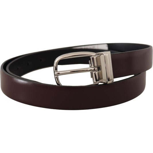 Dolce & Gabbana Elegant Leather Belt with Silver Metal Buckle solid-brown-leather-silver-metal-belt