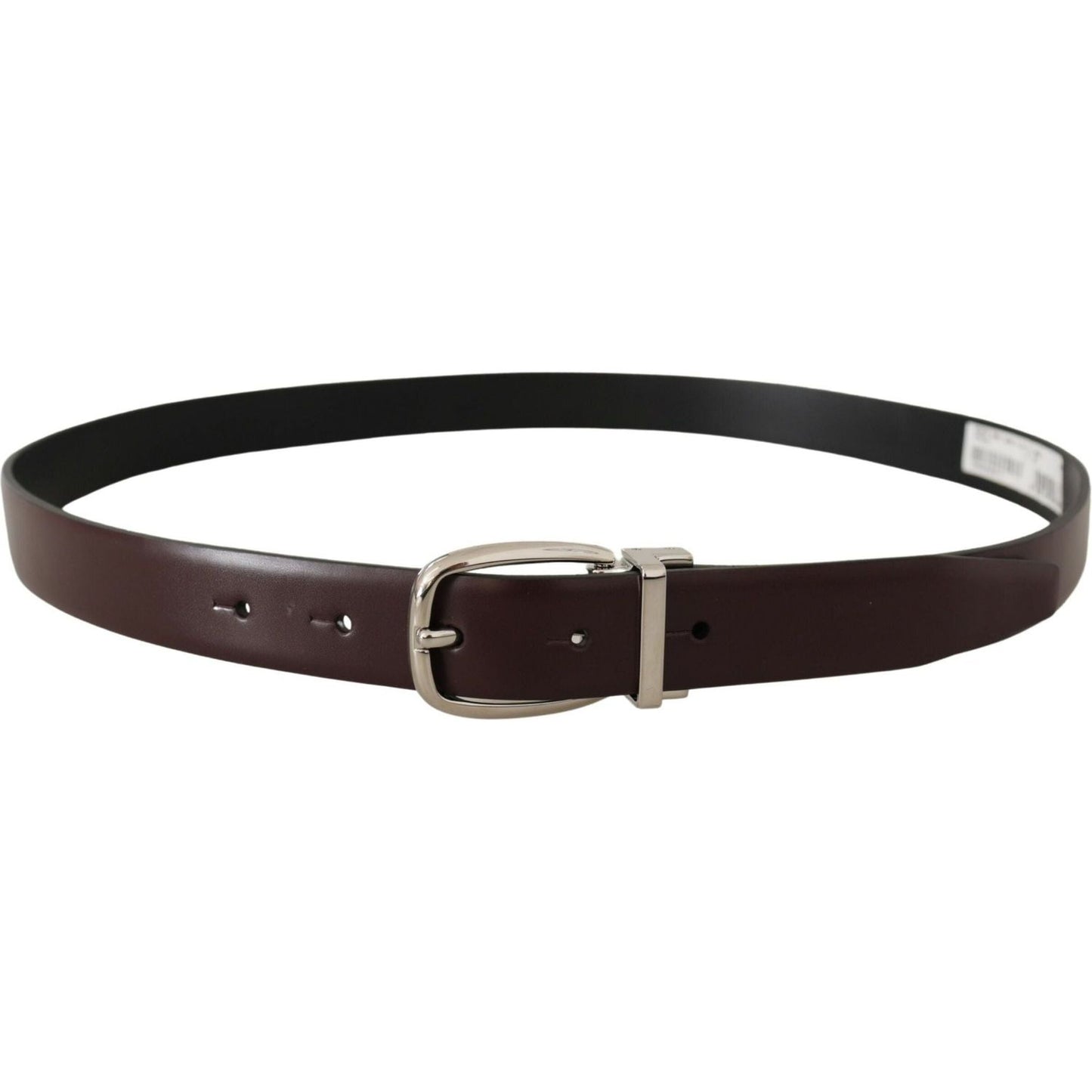 Dolce & Gabbana Elegant Leather Belt with Silver Metal Buckle solid-brown-leather-silver-metal-belt
