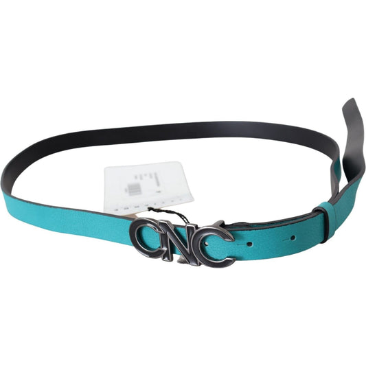 Costume National Chic Blue Green Leather Fashion Belt Belt blue-green-leather-logo-silver-buckle-belt
