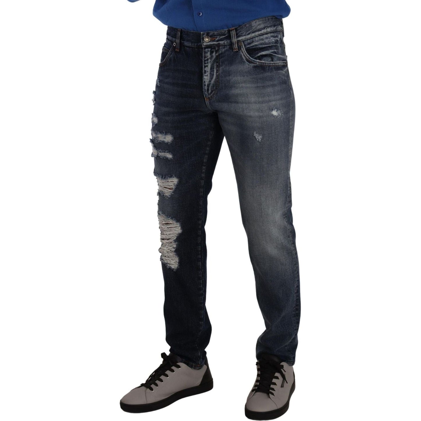 Dolce & Gabbana Chic Tattered Denim Jeans blue-cotton-regular-denim-trousers-jeans