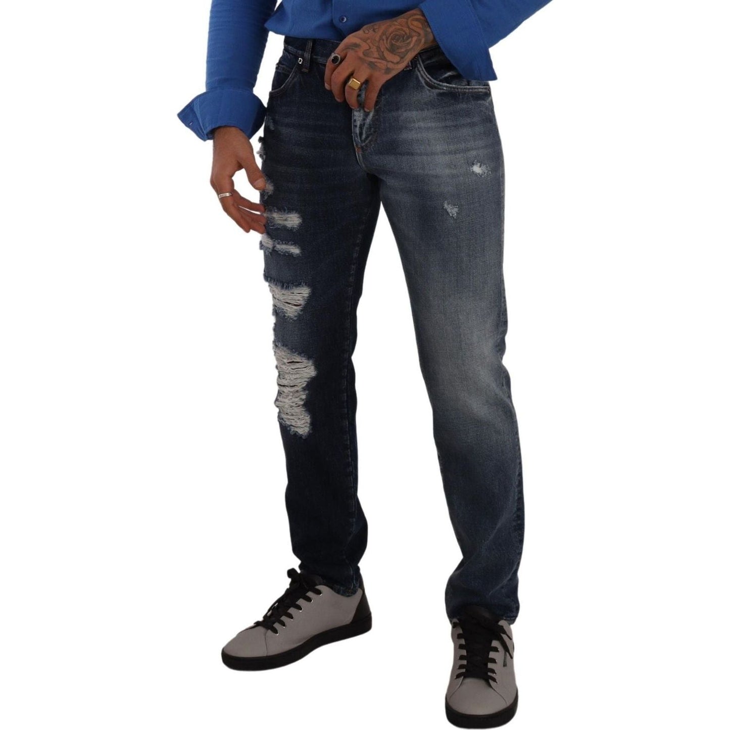 Dolce & Gabbana Chic Tattered Denim Jeans blue-cotton-regular-denim-trousers-jeans IMG_7048-645818f7-cd4.jpg