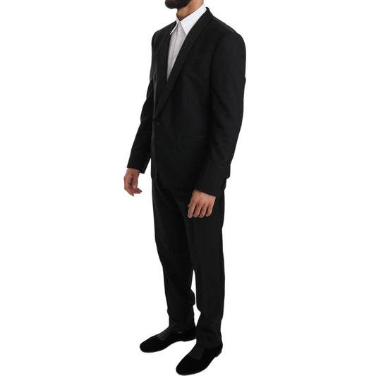 Dolce & Gabbana Elegant Black Slim Fit Martini Suit Set black-wool-one-button-slim-martini-suit