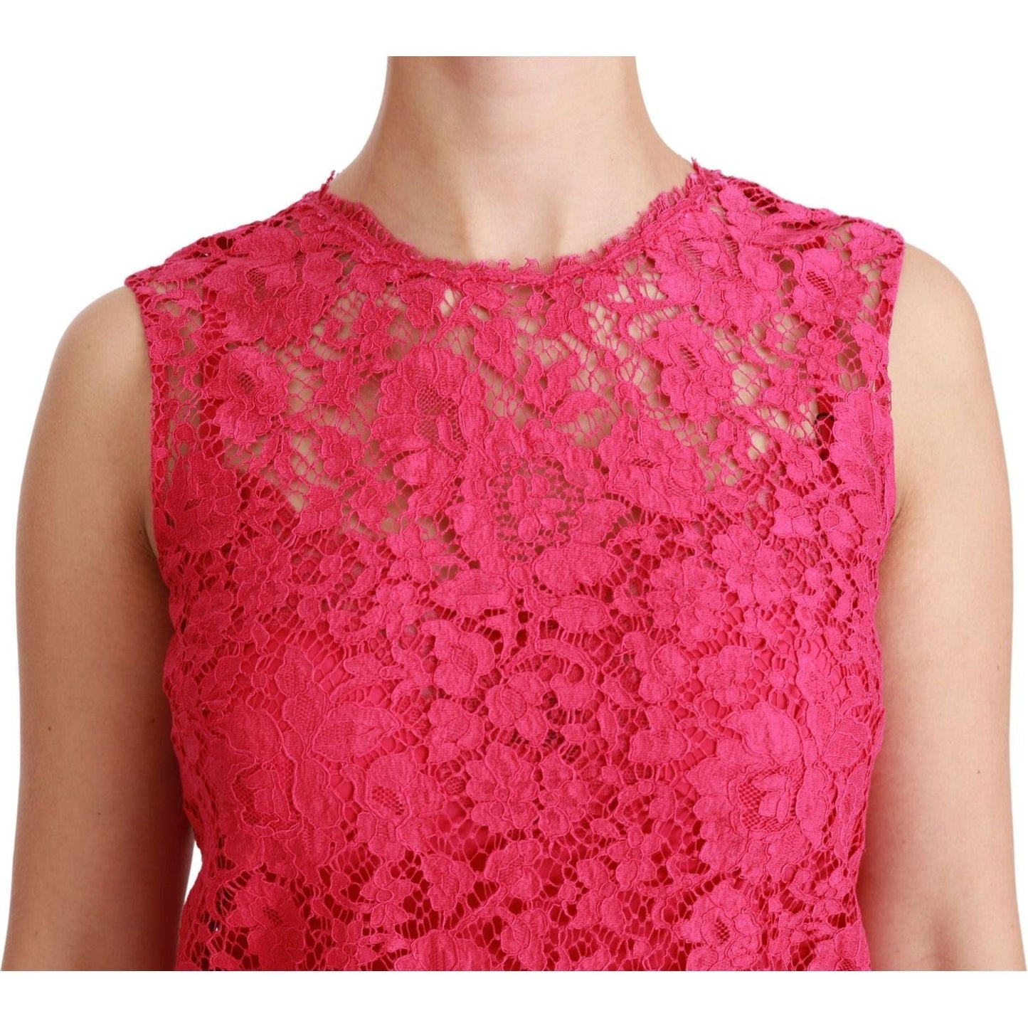 Dolce & Gabbana Shocking Pink Mini Bodycon Dress pink-floral-lace-shift-gown-mini-dress-1