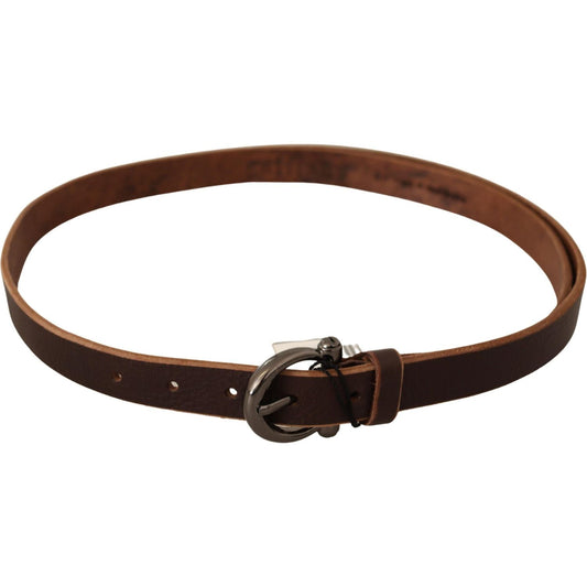 John Galliano Elegant Brown Leather Fashion Belt WOMAN BELTS brown-leather-logo-design-round-buckle-waist-belt