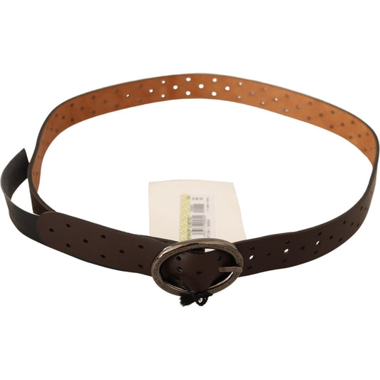 Costume National Elegance Redefined: Chic Brown Fashion Belt WOMAN BELTS belt-brown-wx-silver-buckle-holes-belt