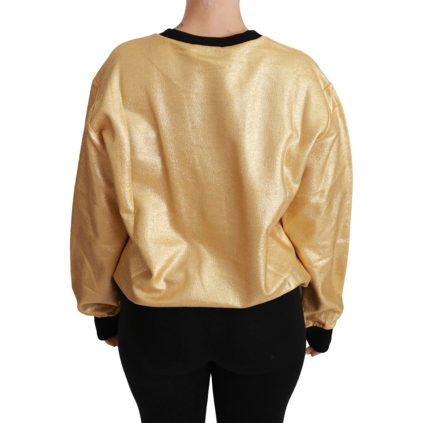 Dolce & Gabbana Elegant Gold Crew Neck Cotton Sweater gold-cotton-crewneck-pullover-sweater