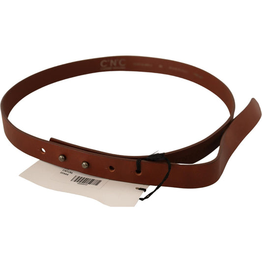 Costume National Elegant Brown Leather Fashion Belt WOMAN BELTS brown-leather-silver-fastening-belt