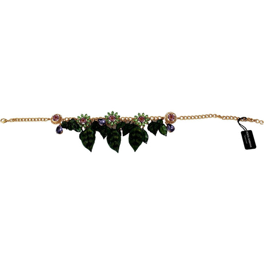 Dolce & Gabbana | Floral Crystal Charm Gold Brass Statement Necklace Necklace | McRichard Designer Brands