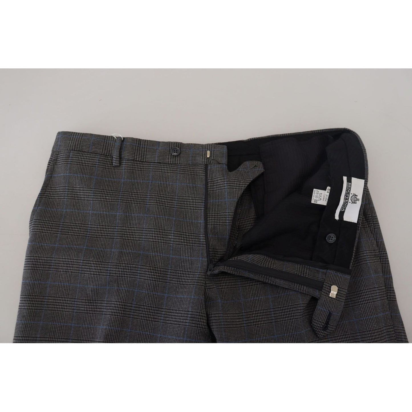 BENCIVENGA Elegant Checkered Wool Dress Pants for Men gray-checkered-wool-dress-formal-pants