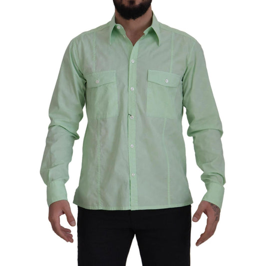 Dolce & Gabbana Mint Green Slim Fit Casual Button-Down Shirt mint-green-long-sleeves-button-down-shirt IMG_7169-scaled-53077142-9d5.jpg