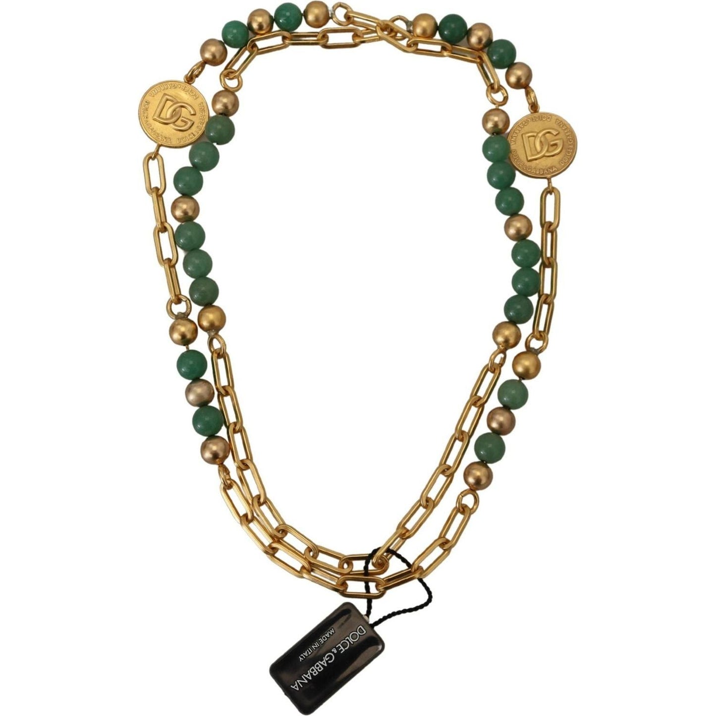 Dolce & Gabbana Elegant Gold-Plated Gemstone Necklace gold-brass-natural-gem-beaded-logo-chain-necklace IMG_7173-scaled-1c68b645-4ea.jpg