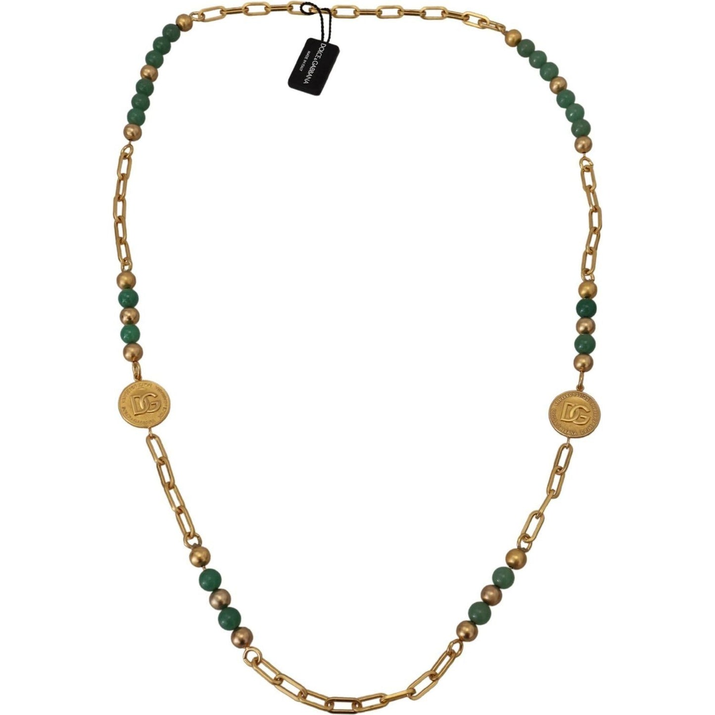 Dolce & Gabbana Elegant Gold-Plated Gemstone Necklace gold-brass-natural-gem-beaded-logo-chain-necklace IMG_7174-scaled-81ce1e08-a0d.jpg