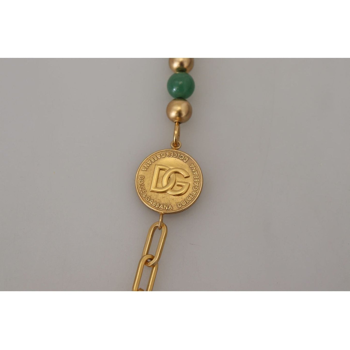 Dolce & Gabbana Elegant Gold-Plated Gemstone Necklace gold-brass-natural-gem-beaded-logo-chain-necklace