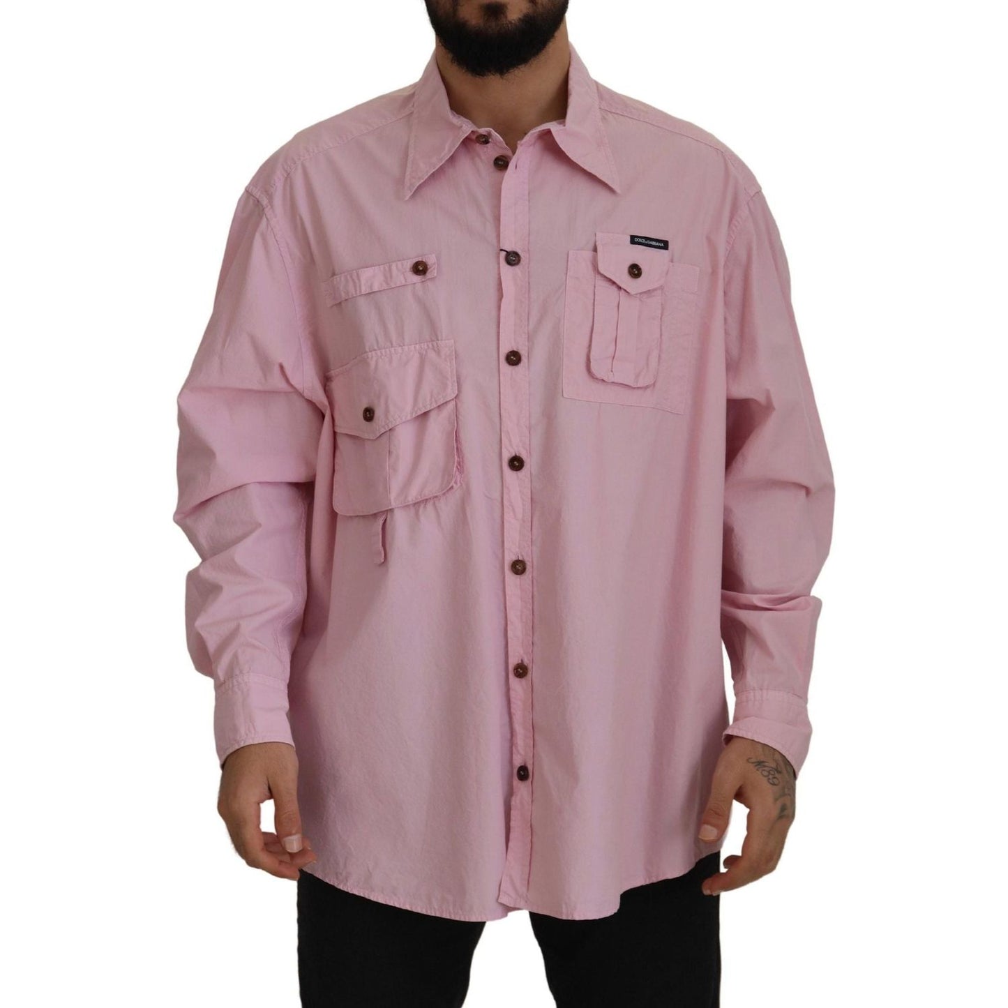 Dolce & Gabbana Elegant Pink Casual Cotton Shirt pink-casual-button-down-long-sleeves-shirt