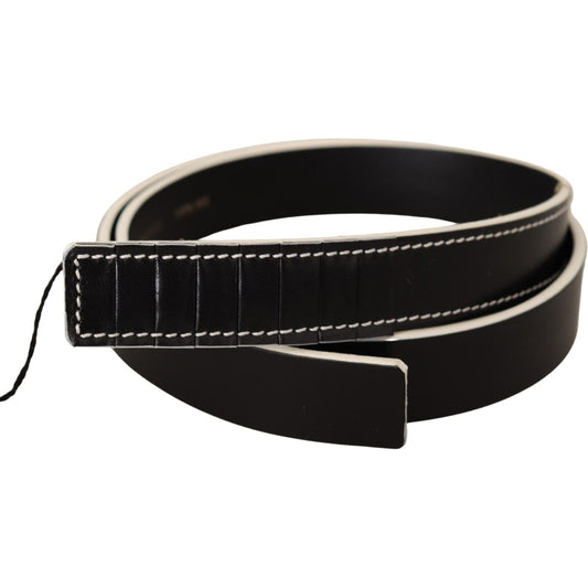 Costume National Chic Black Leather Fashion Belt with White Accents WOMAN BELTS black-white-leather-fashion-waist-belt