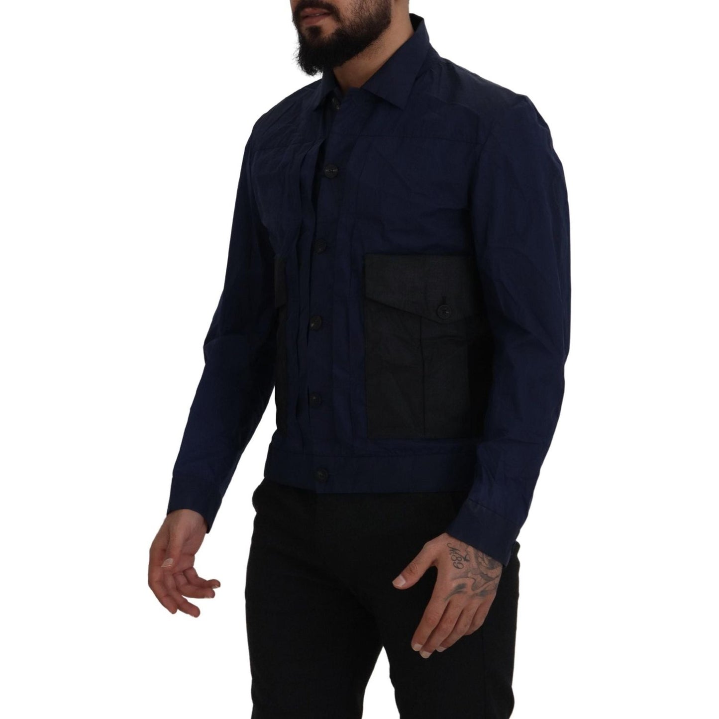 Dsquared² Svelte Dark Blue Cotton Shirt dark-blue-cotton-collared-long-sleeves-casual-shirt IMG_7206-scaled-99f7fb2a-3fa.jpg