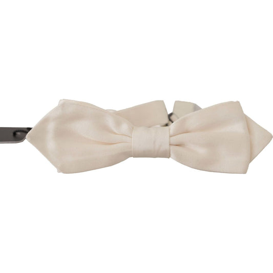 Dolce & Gabbana Elegant White Silk Bow Tie white-solid-silk-adjustable-neck-papillon-tie