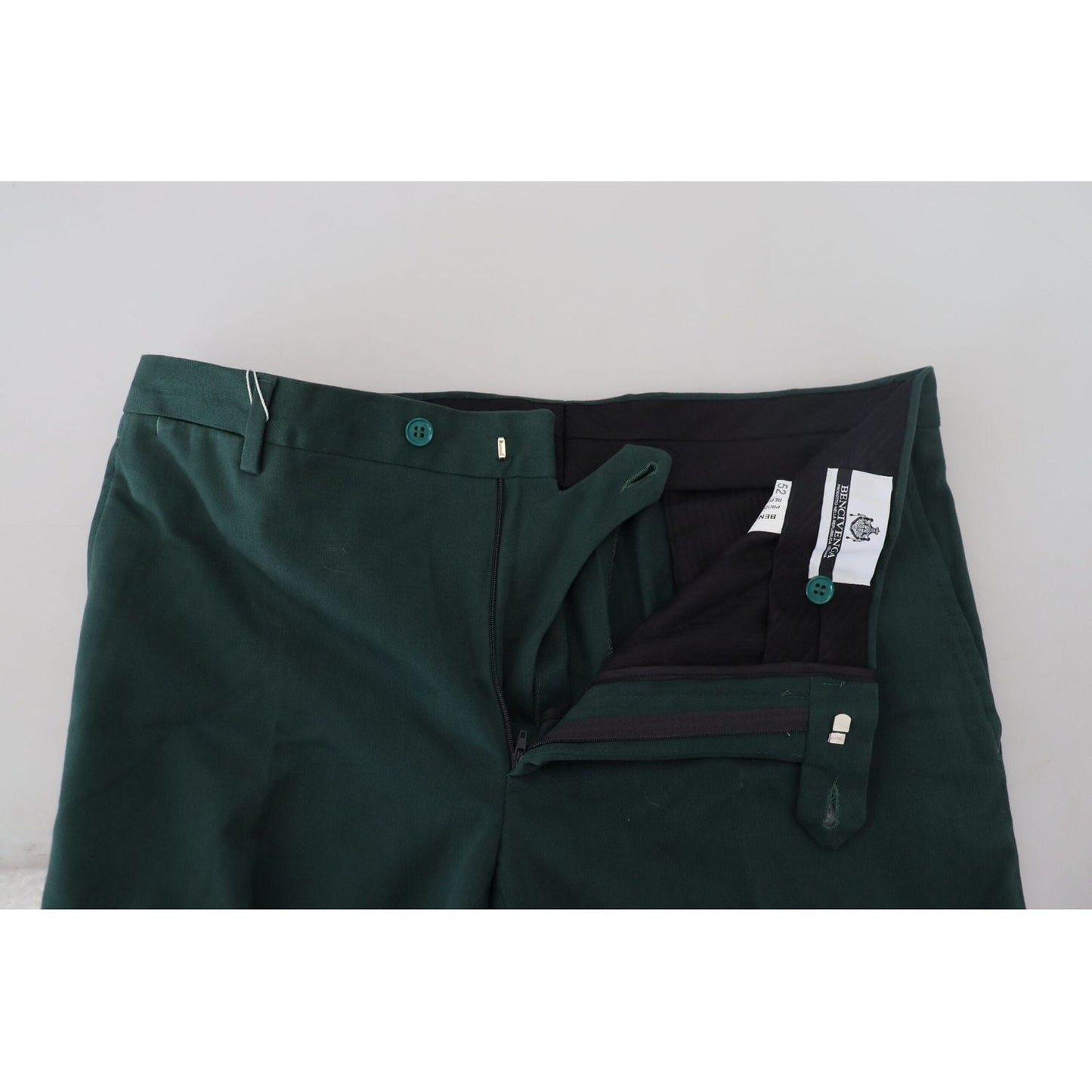 BENCIVENGA Elegant Dark Green Chino Trousers dark-green-cotton-skinny-men-pants