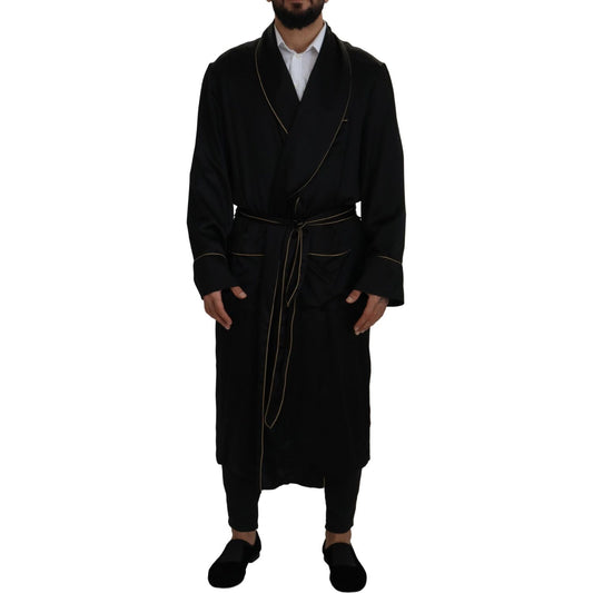 Dolce & Gabbana Elegant Black Silk Long Robe Coat black-100-silk-robe-coat-wrap-jacket