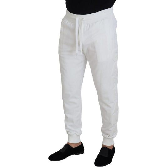 Dolce & Gabbana Elegant White Cotton Sweatpants white-sport-logo-cotton-sweatpants-trousers-pants IMG_7251-scaled-a97e855d-00d.jpg