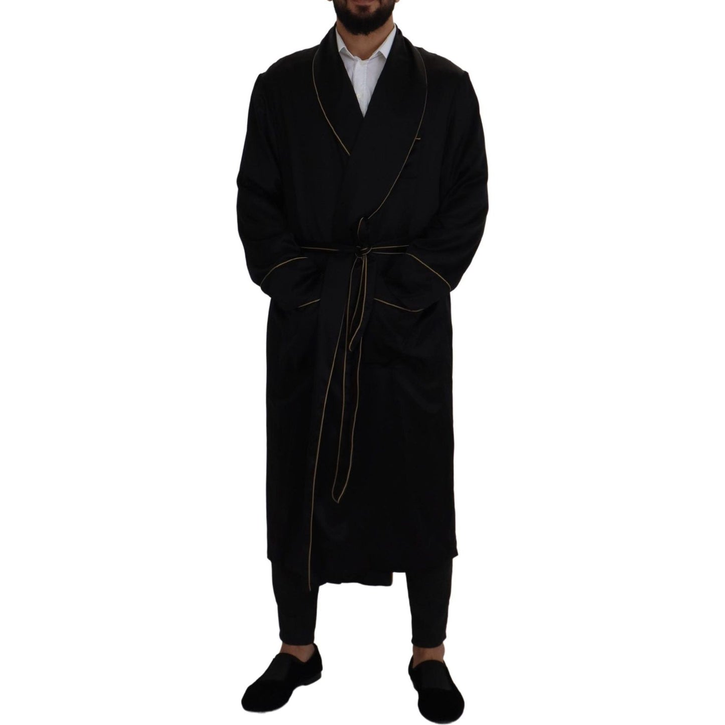 Dolce & Gabbana Elegant Black Silk Long Robe Coat black-100-silk-robe-coat-wrap-jacket