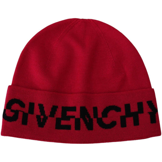 Givenchy Elegant Wool Beanie with Signature Contrast Logo Beanie Hat red-wool-beanie-unisex-men-women-beanie-hat