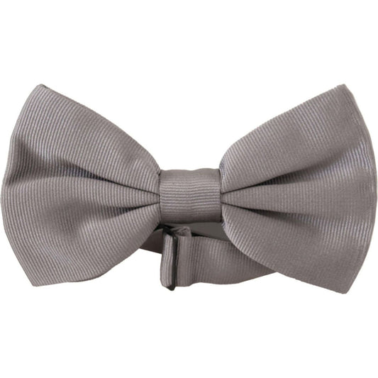 Dolce & Gabbana Elegant Gray Silk Bow Tie gray-100-silk-adjustable-neck-papillon-tie-2 IMG_7255-scaled-497e057d-d93.jpg