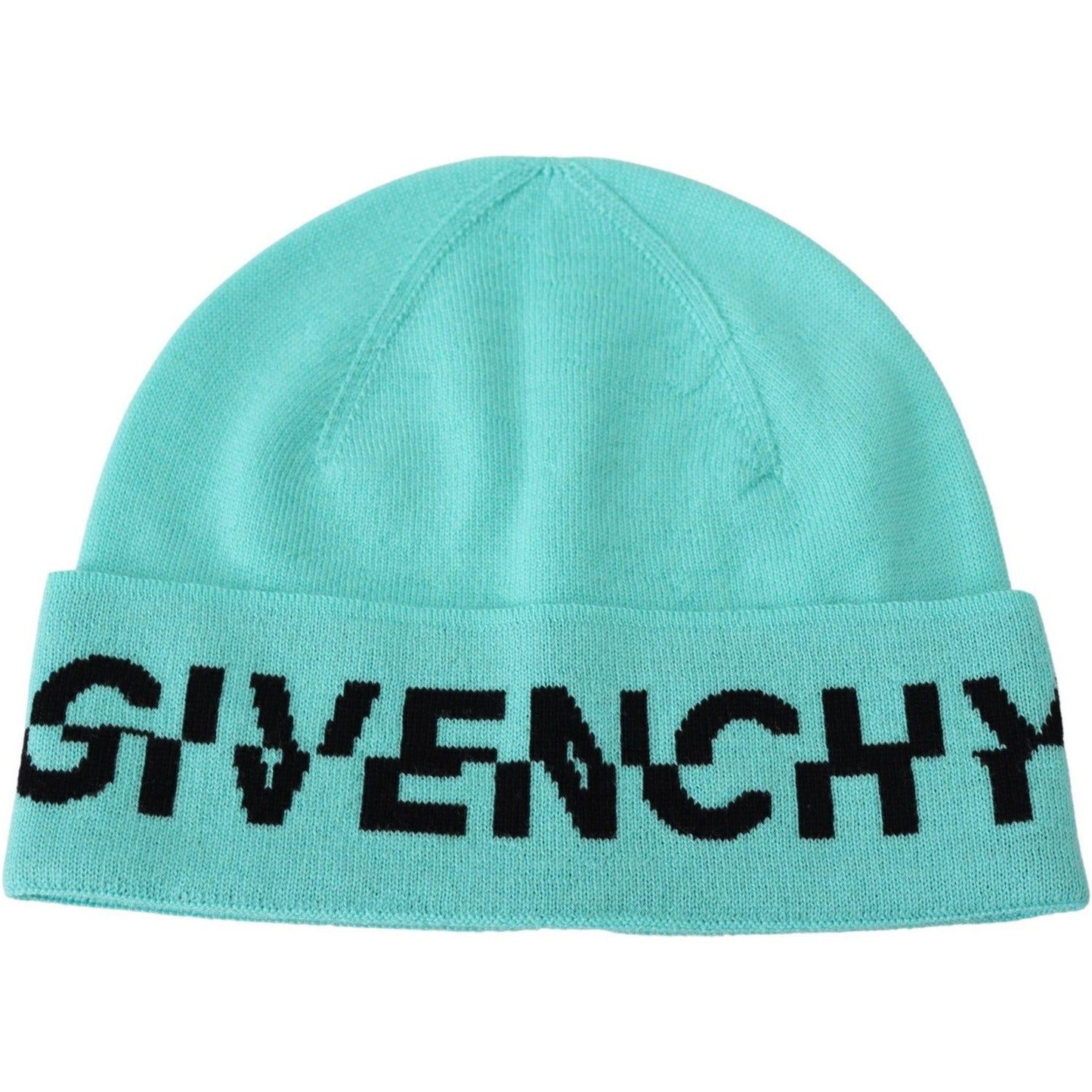 Givenchy Aquamarine Green Wool Beanie with Signature Logo Beanie Hat green-wool-beanie-unisex-logo-hat