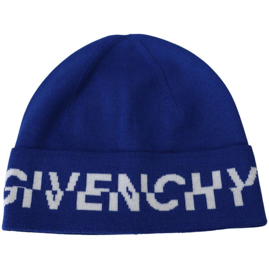 Givenchy Chic Unisex Cobalt Wool Beanie with Logo Detail Beanie Hat blue-wool-unisex-winter-warm-beanie-hat-1
