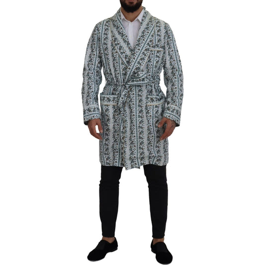 Dolce & Gabbana Elegant Floral Cotton Jacket Robe blue-floral-cotton-robe-coat-jacket