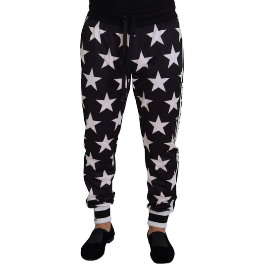 Dolce & Gabbana Star Print Casual Sweatpants with Logo Detail black-white-star-print-dg-royals-pants