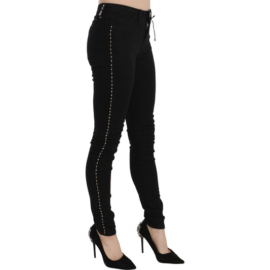 Costume National Chic Mid Waist Skinny Black Denim black-embellished-mid-waist-skinny-denim-jeans