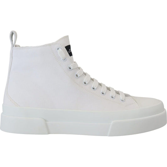 Dolce & Gabbana Elegant High Top Canvas Sneakers white-canvas-cotton-high-tops-sneakers-shoes