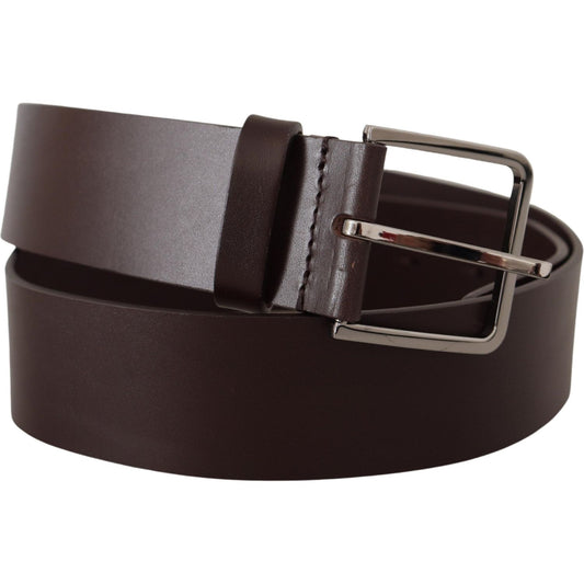 Dolce & Gabbana Elegant Dark Brown Leather Belt brown-solid-calf-leather-logo-metal-buckle-belt