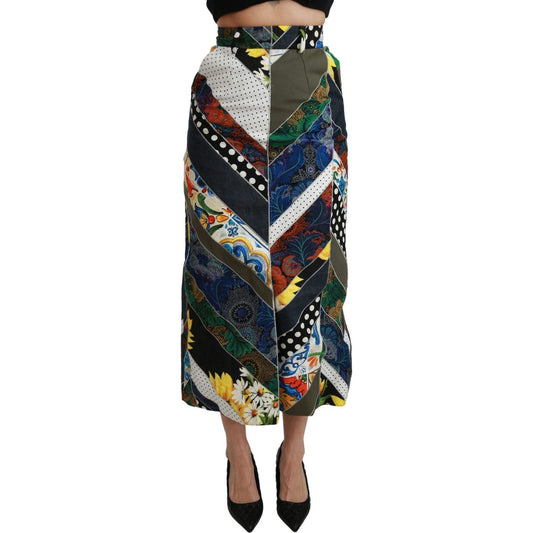 Dolce & Gabbana Elegant Geometric Print High-Waist Skirt multicolor-silk-geometric-high-waist-maxi-skirt
