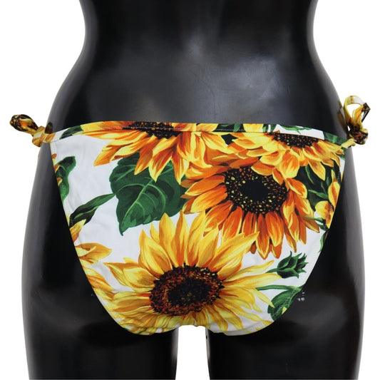 Dolce & Gabbana Sunflower Enchantment Bikini Bottom white-sunflower-swimwear-beachwear-bikini-bottom