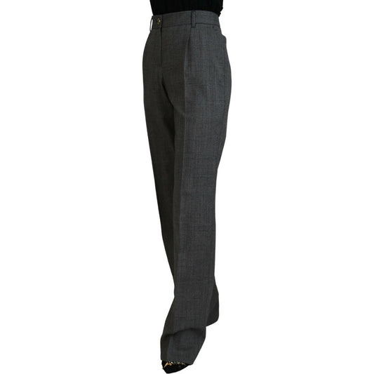 Dolce & Gabbana High-Waist Plaid Virgin Wool Pants gray-high-waist-women-wool-pants