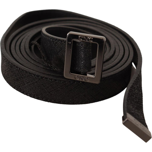 Costume National Chic Black Leather Fashion Belt with Metal Buckle WOMAN BELTS black-leather-metal-buckle-waist-belt