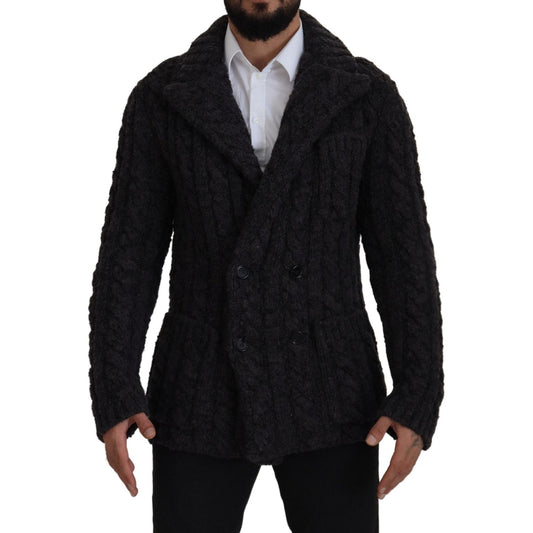 Dolce & Gabbana Elegant Double-Breasted Wool-Cashmere Coat black-wool-knit-double-breasted-coat-jacket