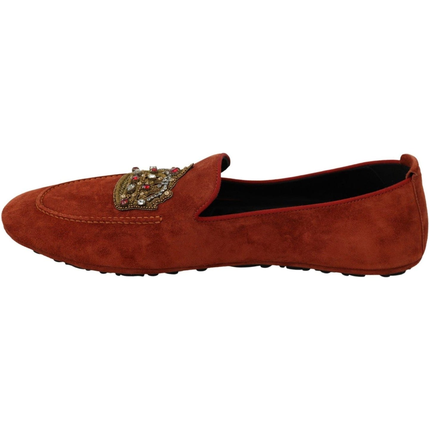 Dolce & Gabbana Elegant Orange Leather Moccasin Slippers orange-leather-moccasins-crystal-crown-slippers-shoes IMG_7331-scaled-4d862bcc-6ed.jpg