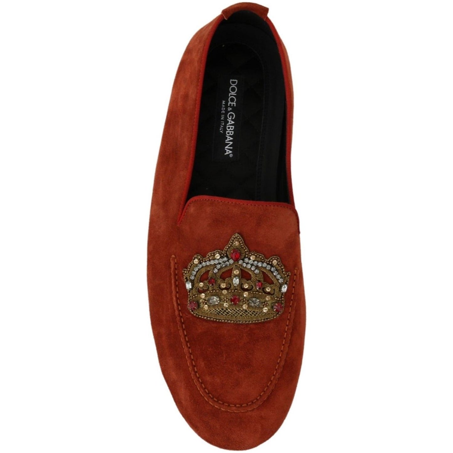 Dolce & Gabbana Elegant Orange Leather Moccasin Slippers orange-leather-moccasins-crystal-crown-slippers-shoes IMG_7333-5c99aea7-247.jpg
