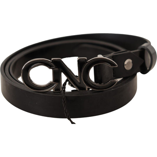Costume National Elegant Black Leather Fashion Belt WOMAN BELTS black-leather-letter-logo-buckle-belt